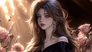 暖光玫瑰簇长发美女