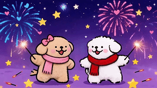 线条小狗烟火新年