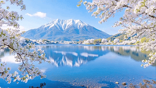 富士山下樱花美景