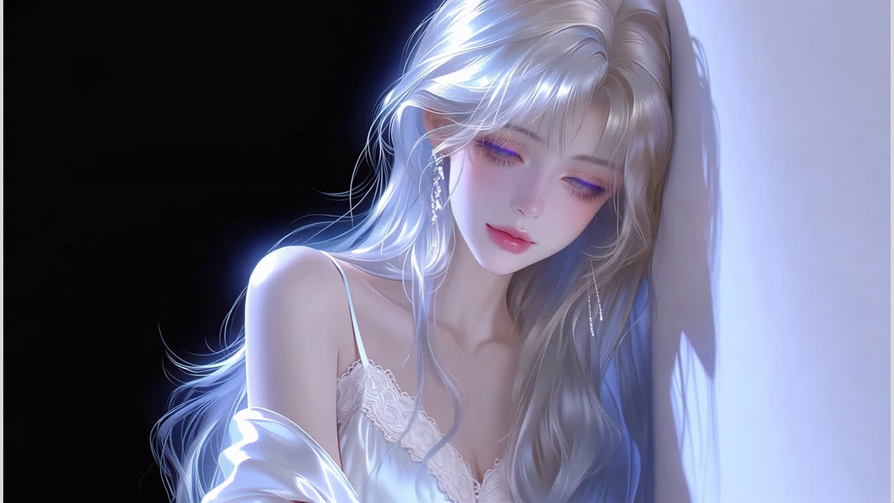 冰蓝夜绪银丝少女