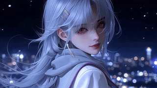 都市夜景白毛美女