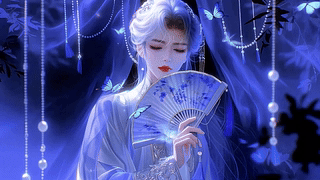 蓝纱笼月 执扇惊鸿