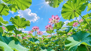 蓝天为幕，荷开盛夏