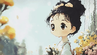 雨天的玻璃倒影，花丛中的甜心少女