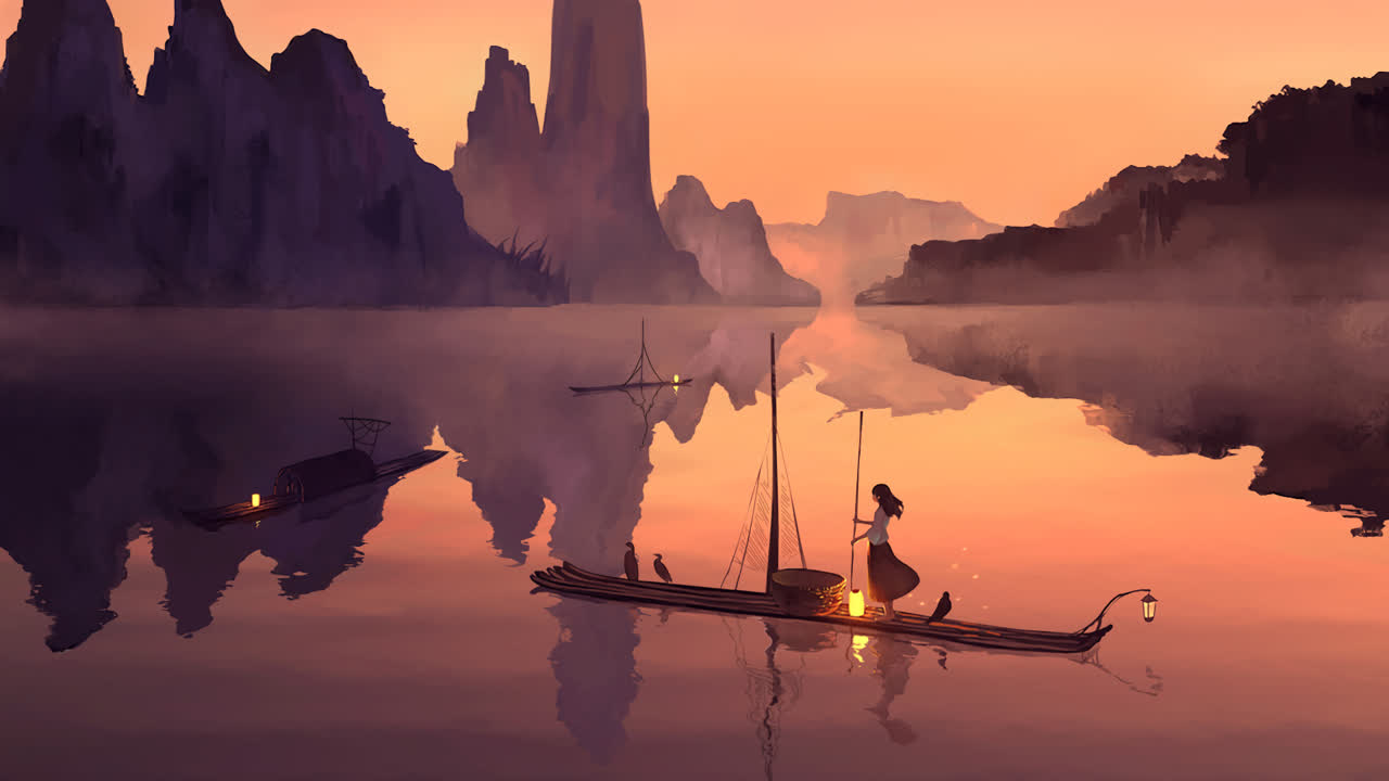 江枫渔火孤灯伴行 Fishing in Solitude