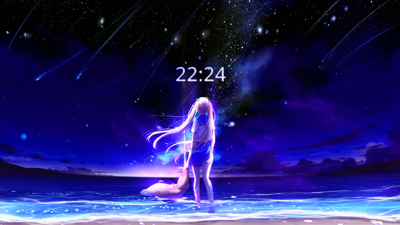 动漫少女-夜晚-大海-星空-奇幻