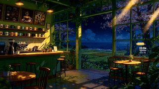 海边咖啡厅时间变化-白天黑夜