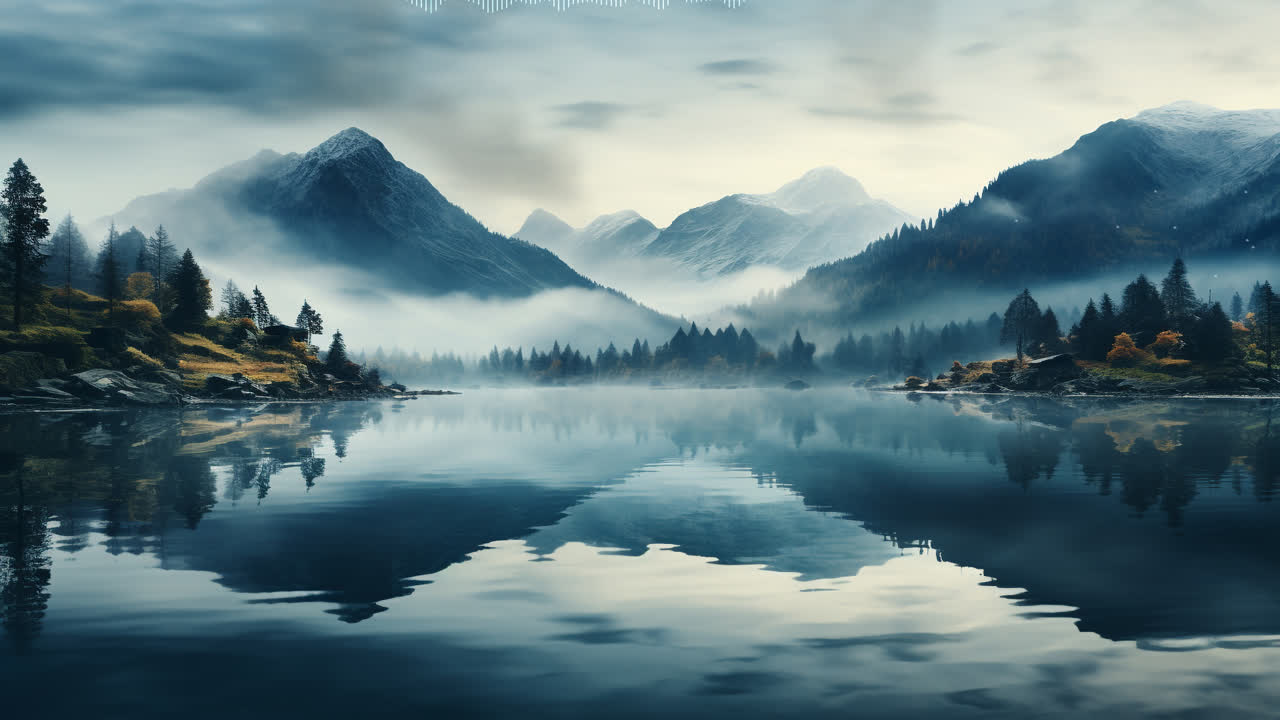 山峰倒映在宁静的水面上/mountain peak reflects serene water