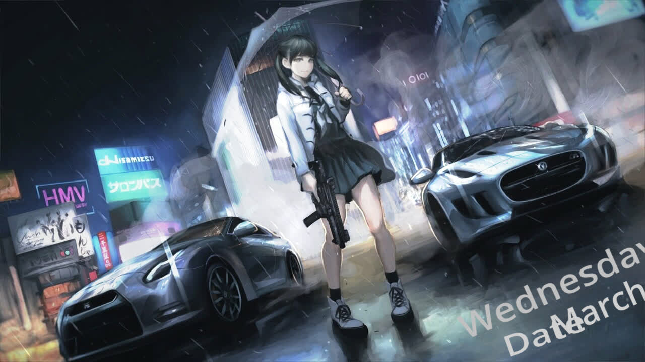 车流间的女孩
