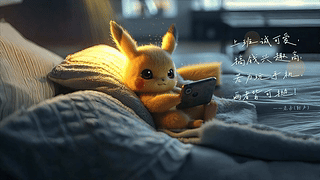 下班后惬意玩手机的皮卡丘