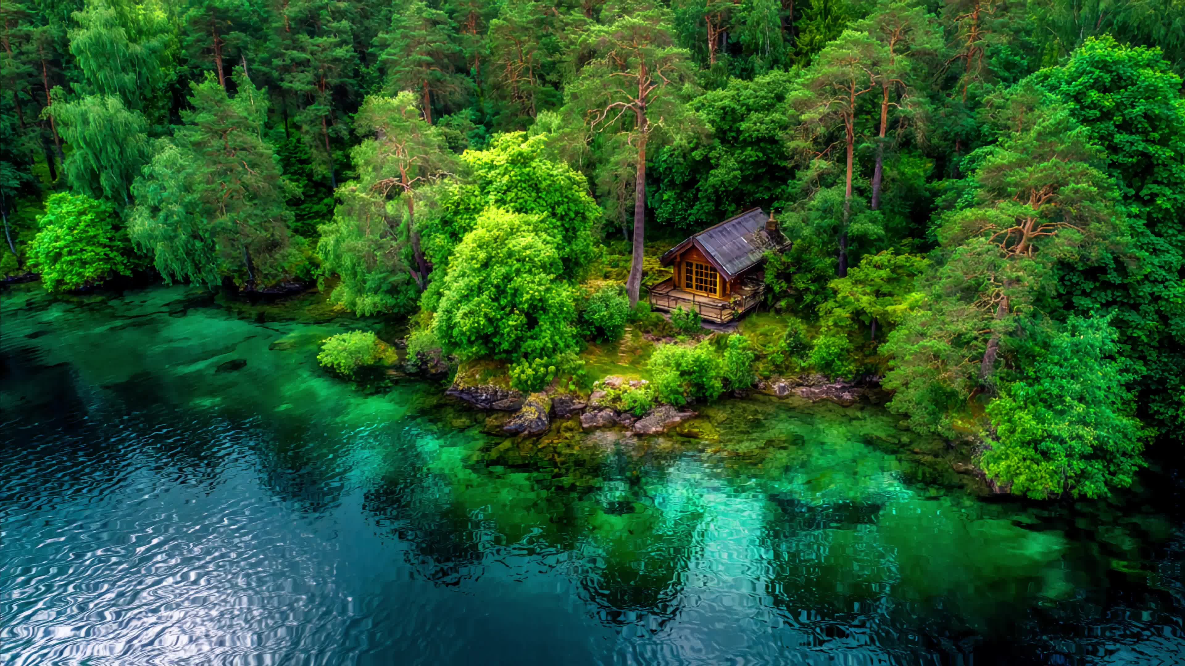 湖边小屋美丽自然风景