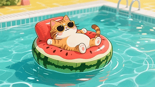 夏日可爱的泳池猫咪