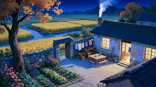 夏夜乡村小院