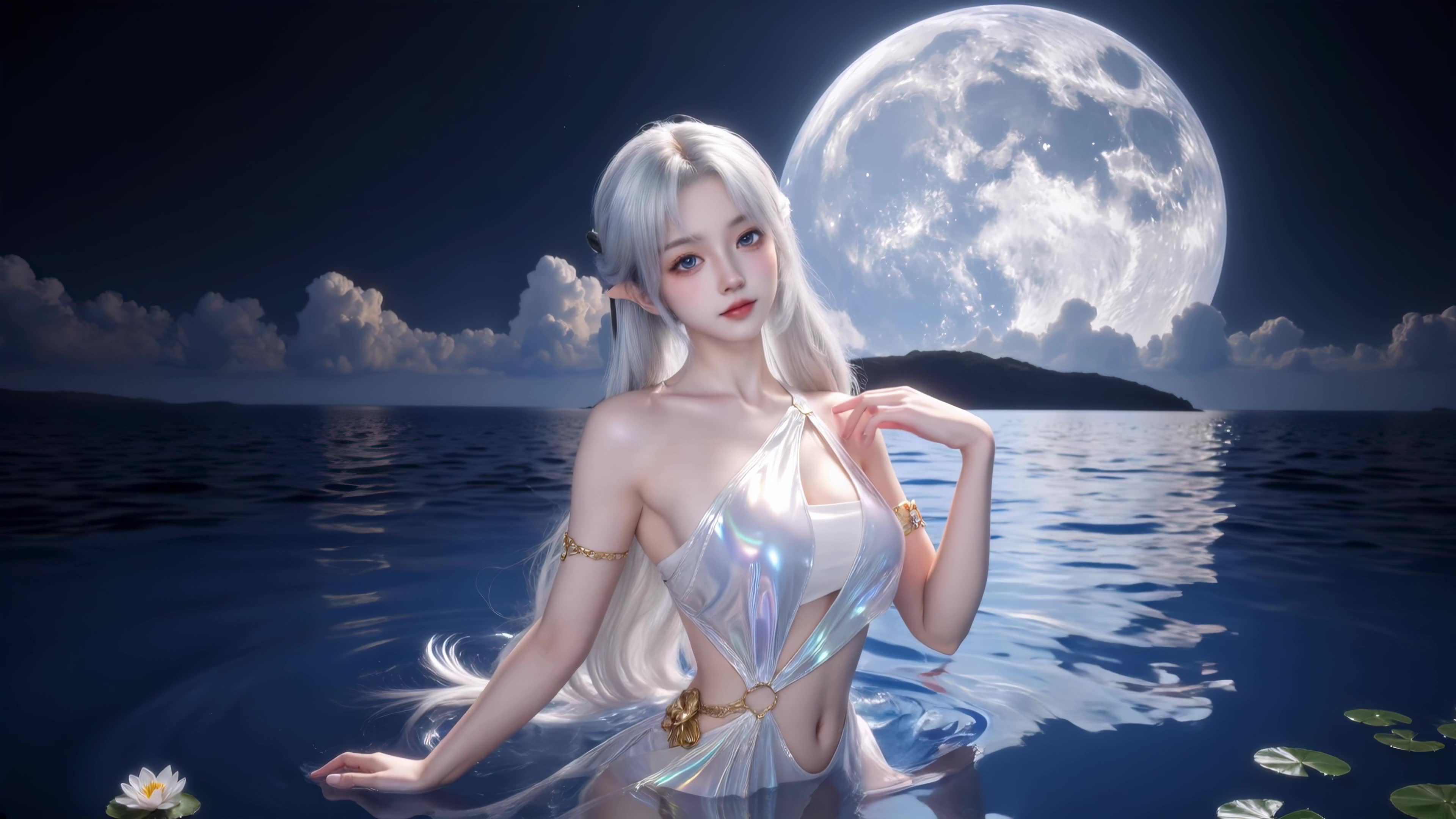 月下幽海泳装女孩（4K）