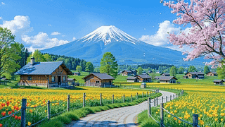 雪山脚下乡村小镇