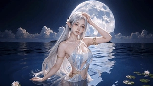 月下幽海泳装女孩（4K） 动态壁纸 | 作者：偶然