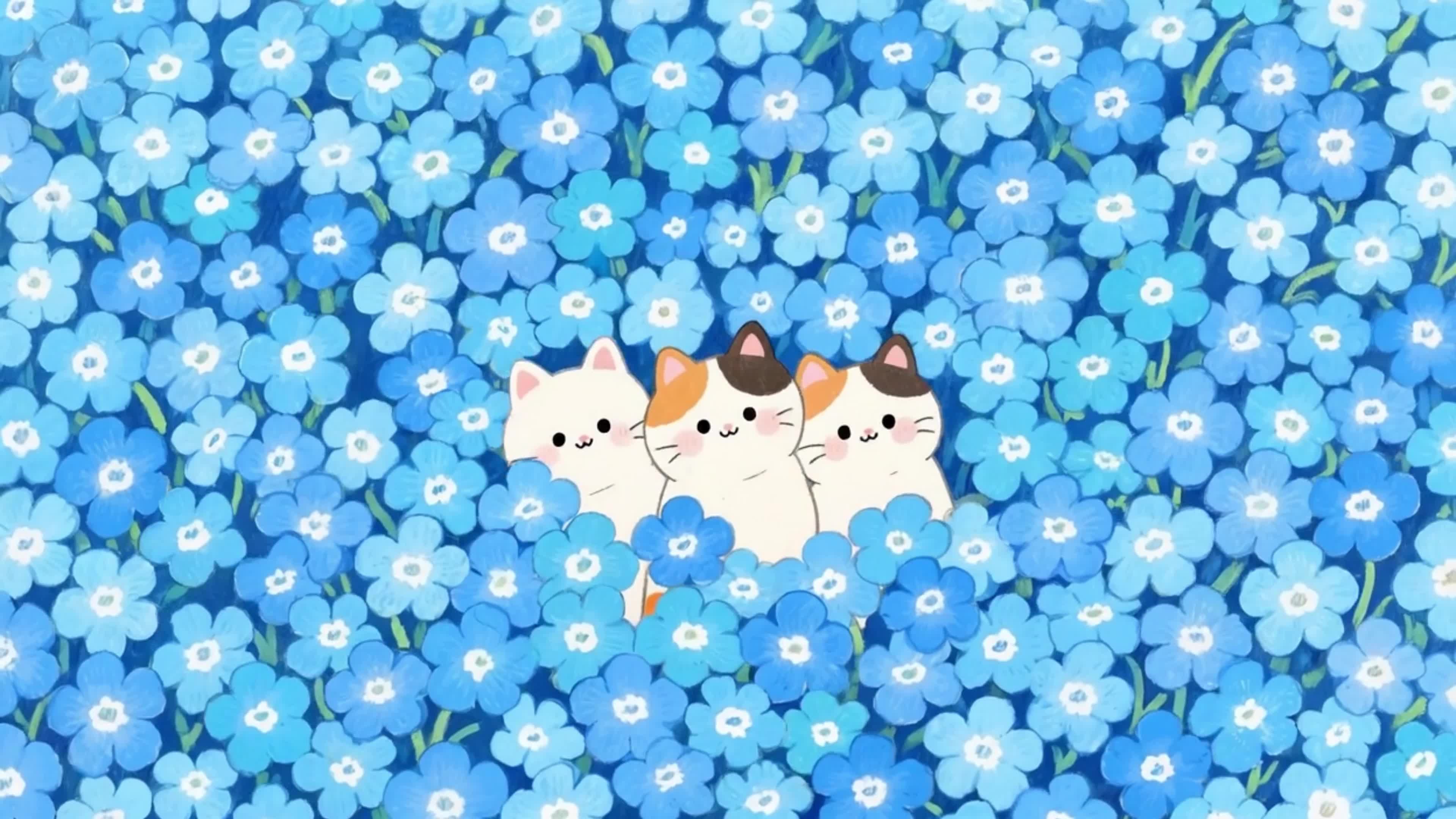 花中3只可爱猫咪
