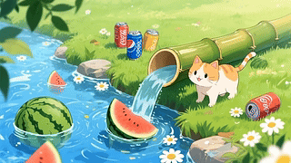 夏日清凉流水西瓜