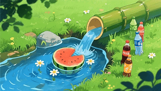 夏日清凉流水西瓜