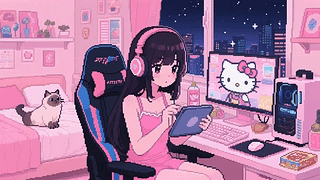 像素风耳机女孩