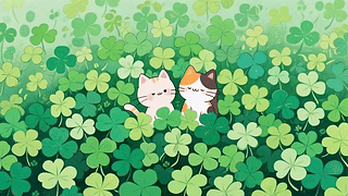 四叶草丛中的猫咪