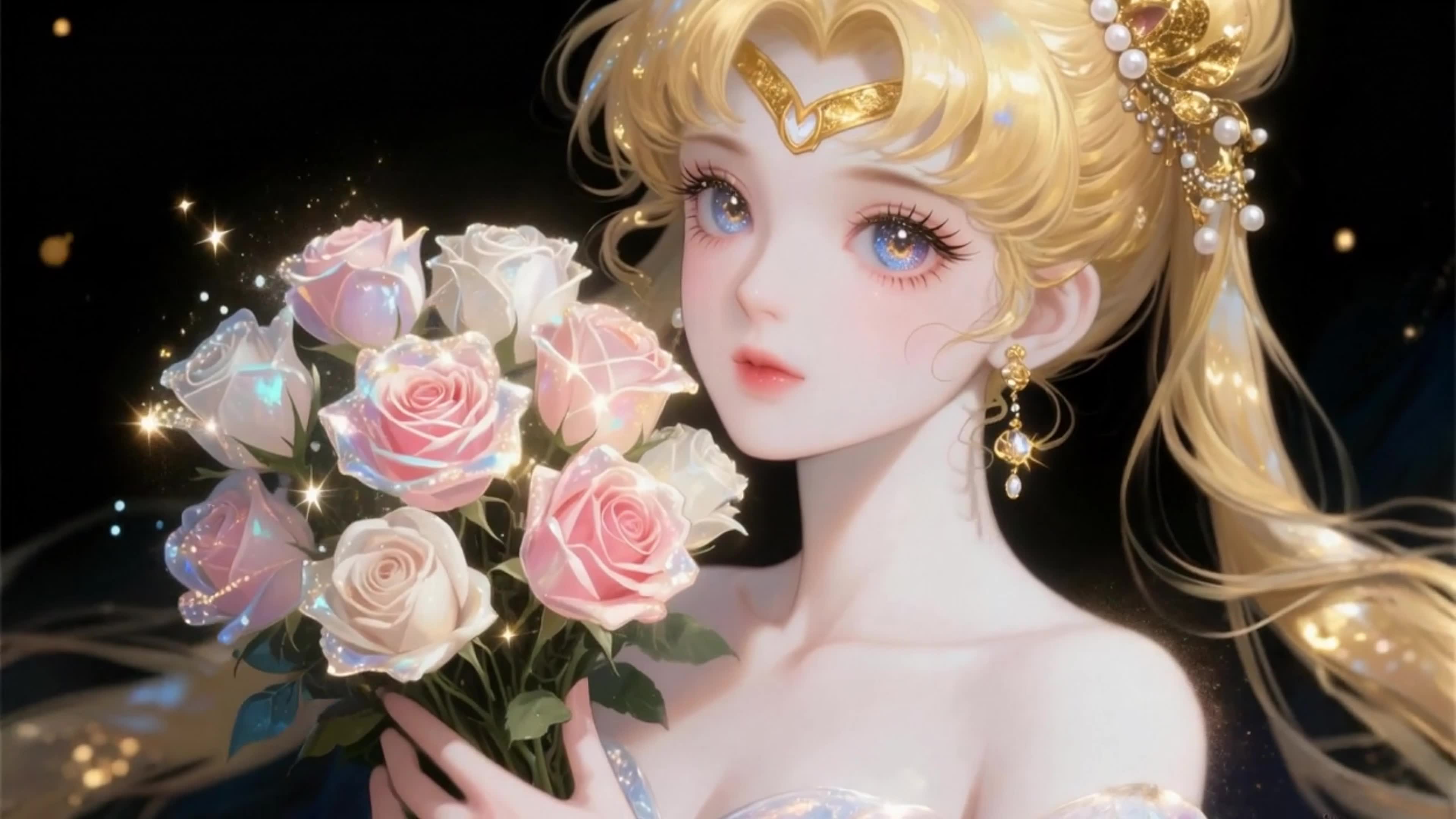 捧花美少女插画