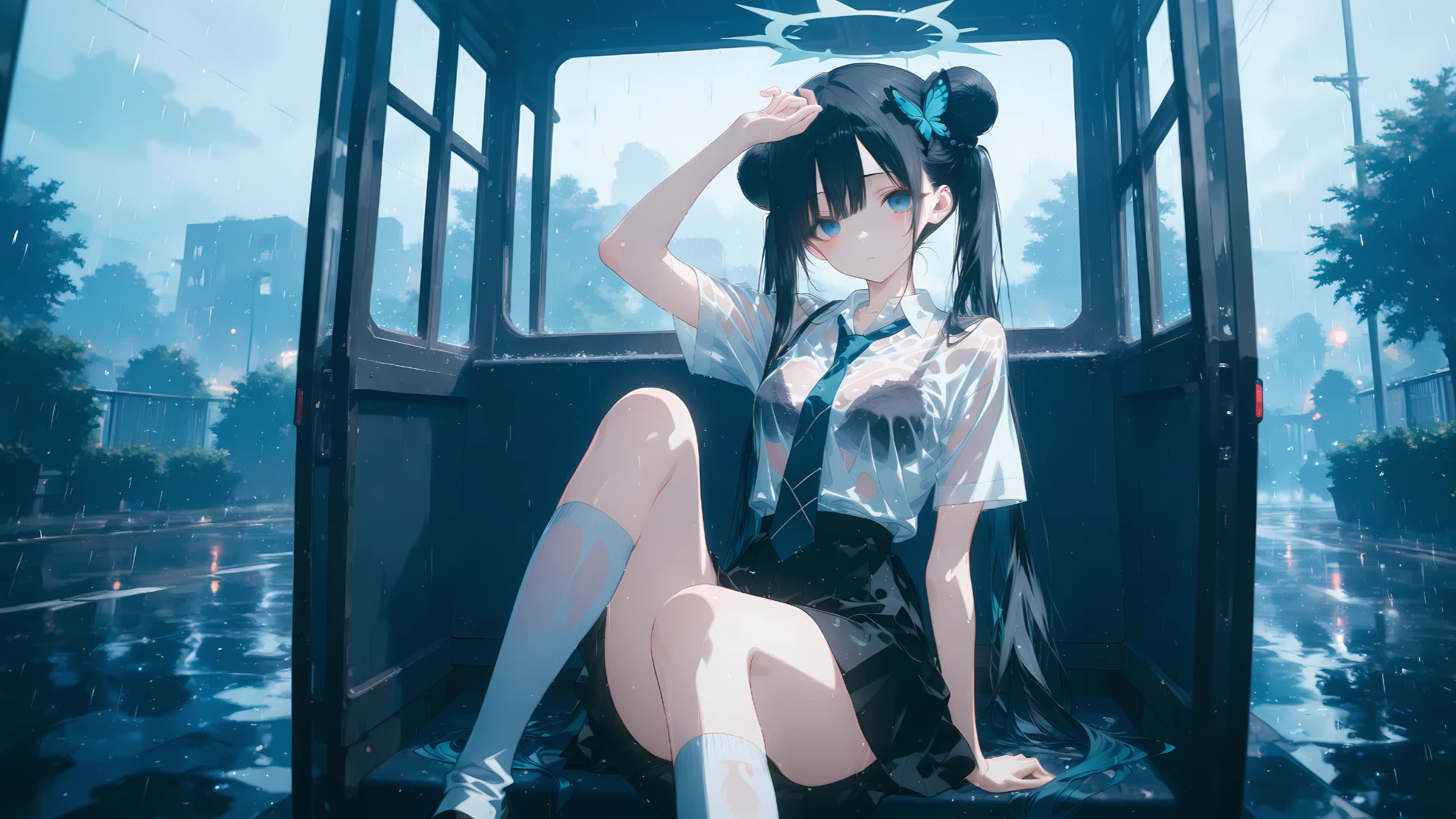 雨天躲雨女孩