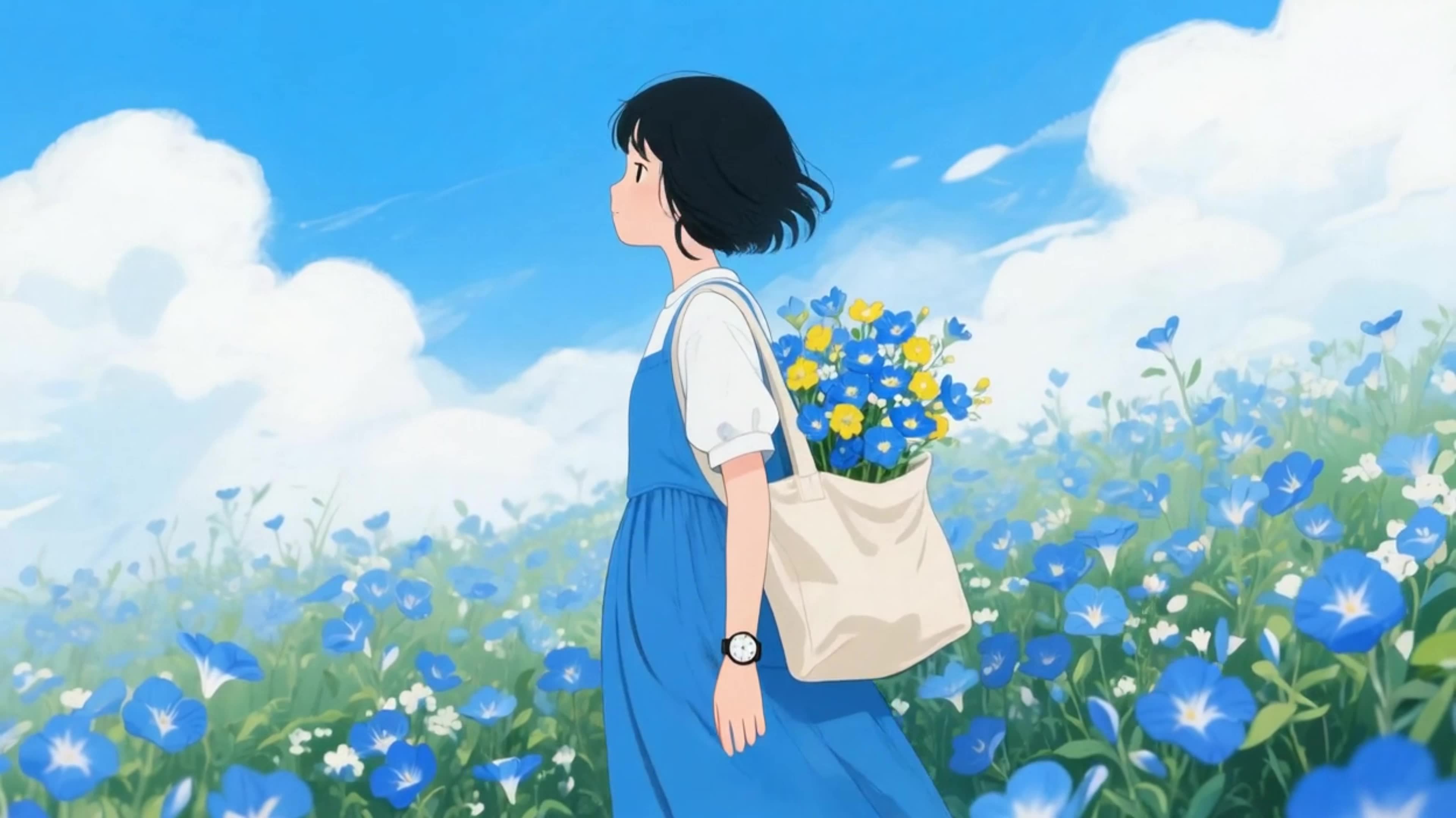 花中少女唯美插画