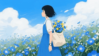 花中少女唯美插画