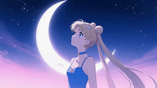 月空下的美少女