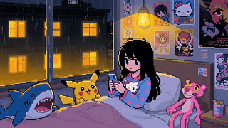 像素风玩手机的少女
