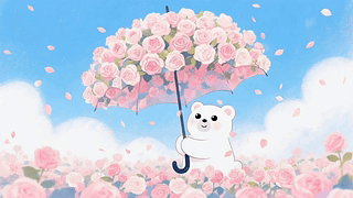 花伞小熊治愈插画
