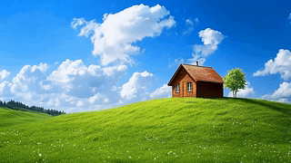 唯美的自然小屋风景