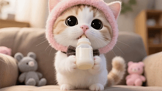 可爱的喝奶小猫咪