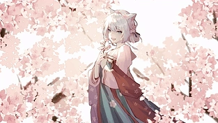 带着可爱微笑樱花图案的动漫猫女郎 动态壁纸 | 作者：𝕊𝕒𝕤𝕙𝕒𝟚𝟛