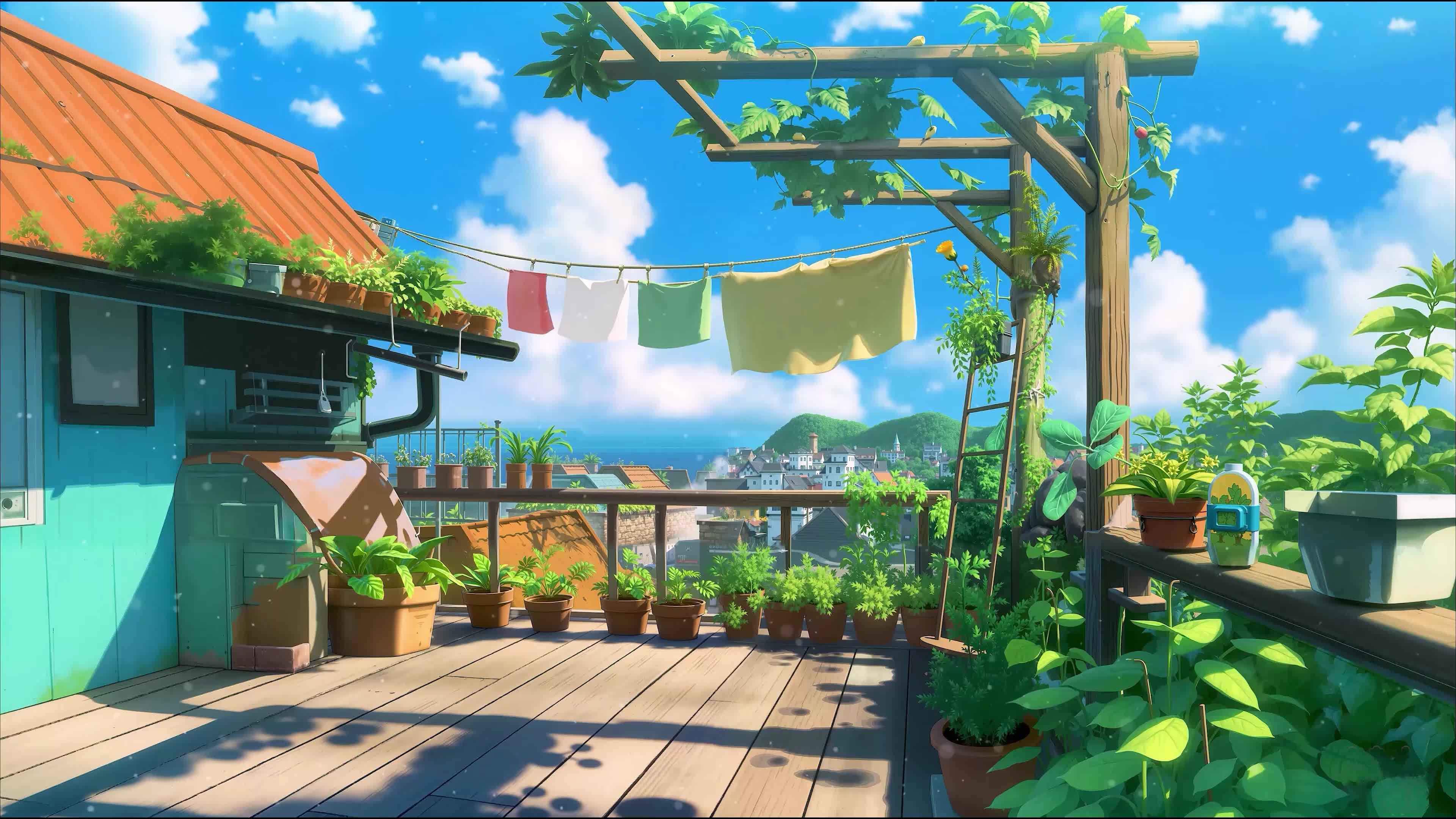 夏日海边小镇阳台