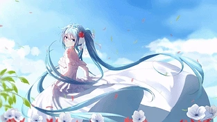 初音ミク白色连衣裙配花朵 动态壁纸 | 作者：𝕊𝕒𝕤𝕙𝕒𝟚𝟛
