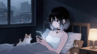像素风玩手机的女孩
