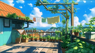 夏日海边小镇阳台