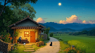 夜晚乡村田园小屋（宫崎骏）