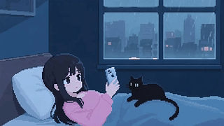 像素风玩手机的女孩