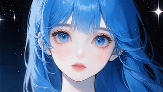 蓝发动漫插画少女
