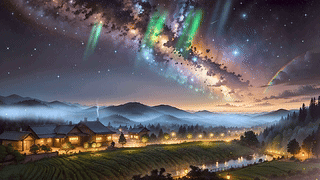 唯美星空极光古风村庄