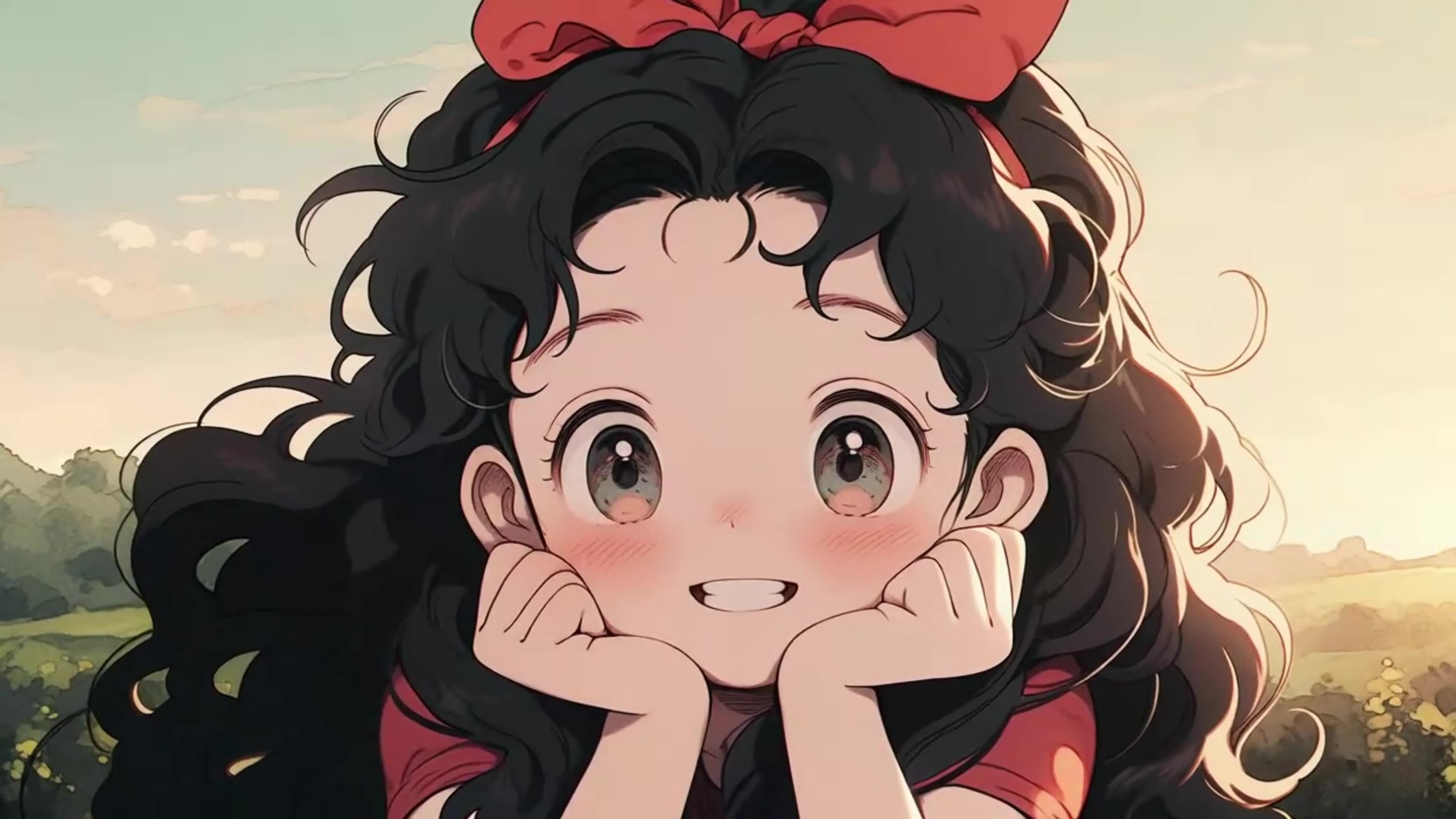 托腮的动漫插画女孩