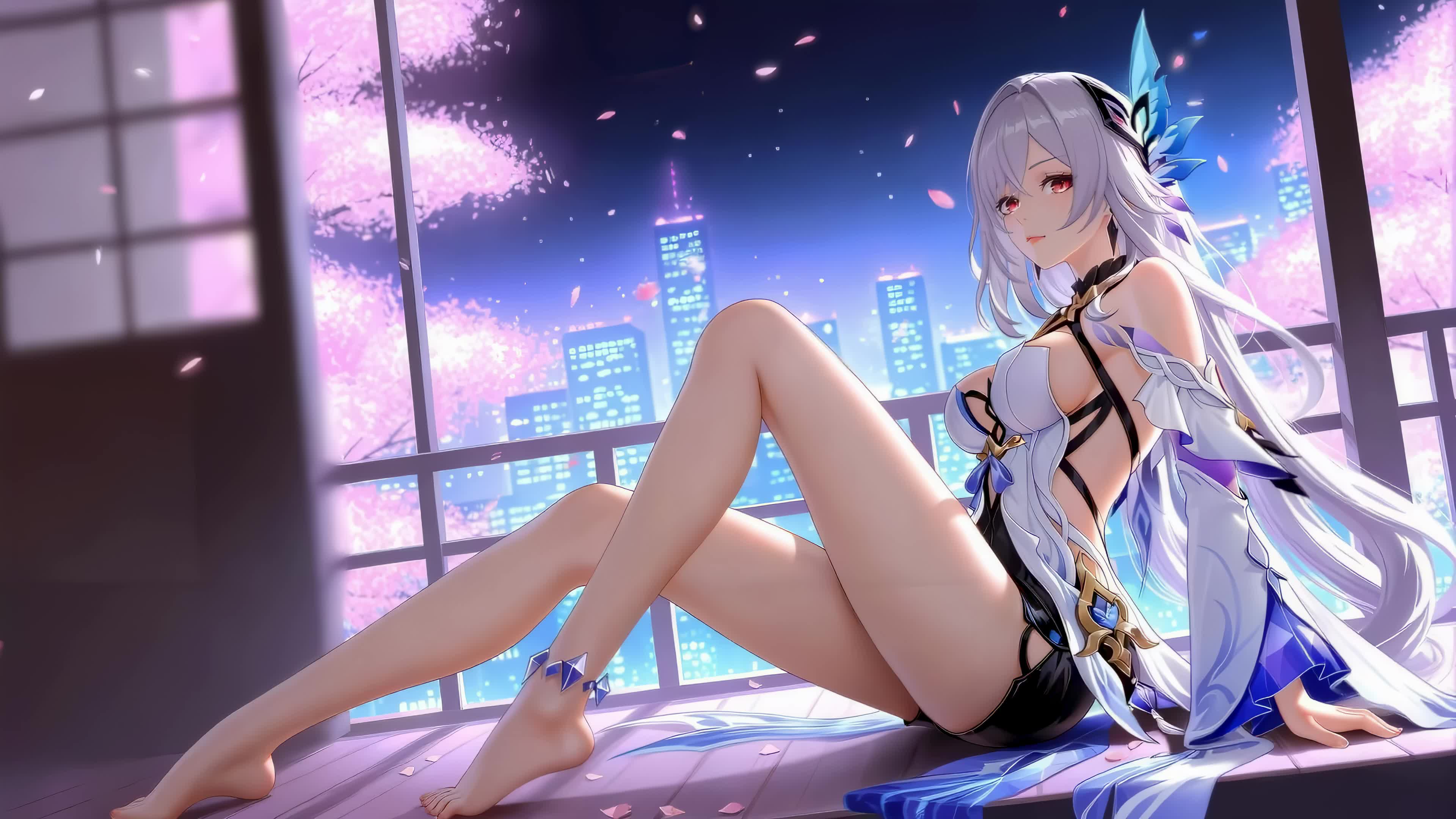 白发长腿二次元少女