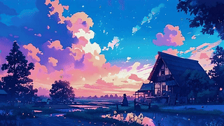动漫AI夕阳风景
