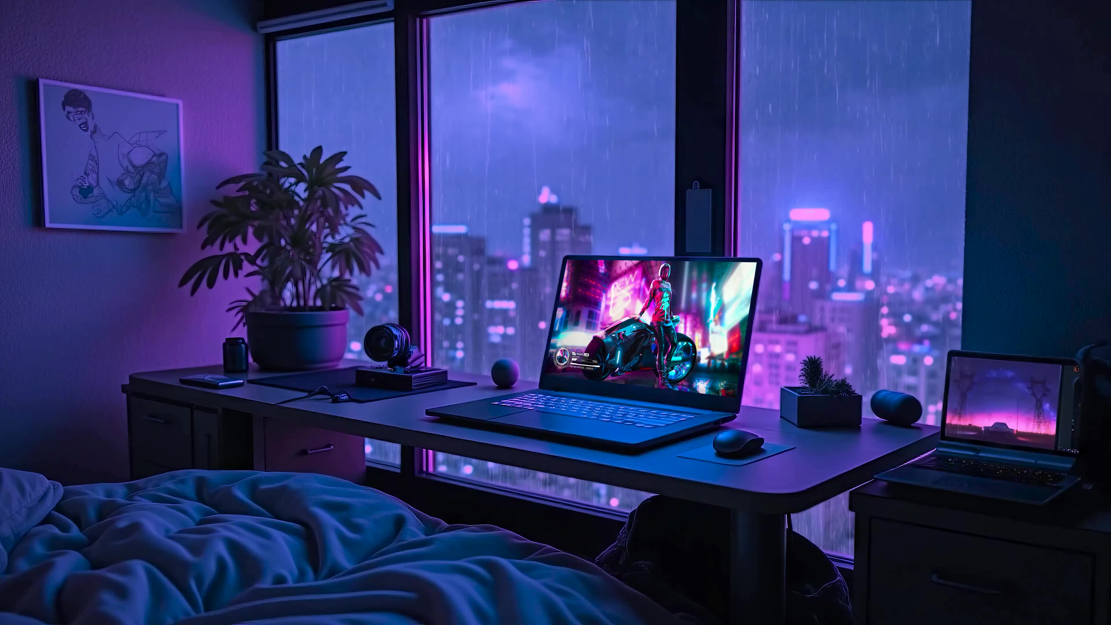 雨夜安静房间