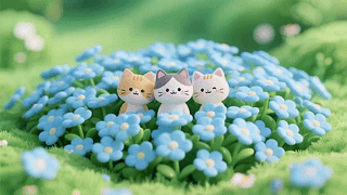 花丛中3只可爱的猫咪