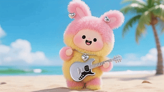 跳舞弹吉他的可爱兔兔