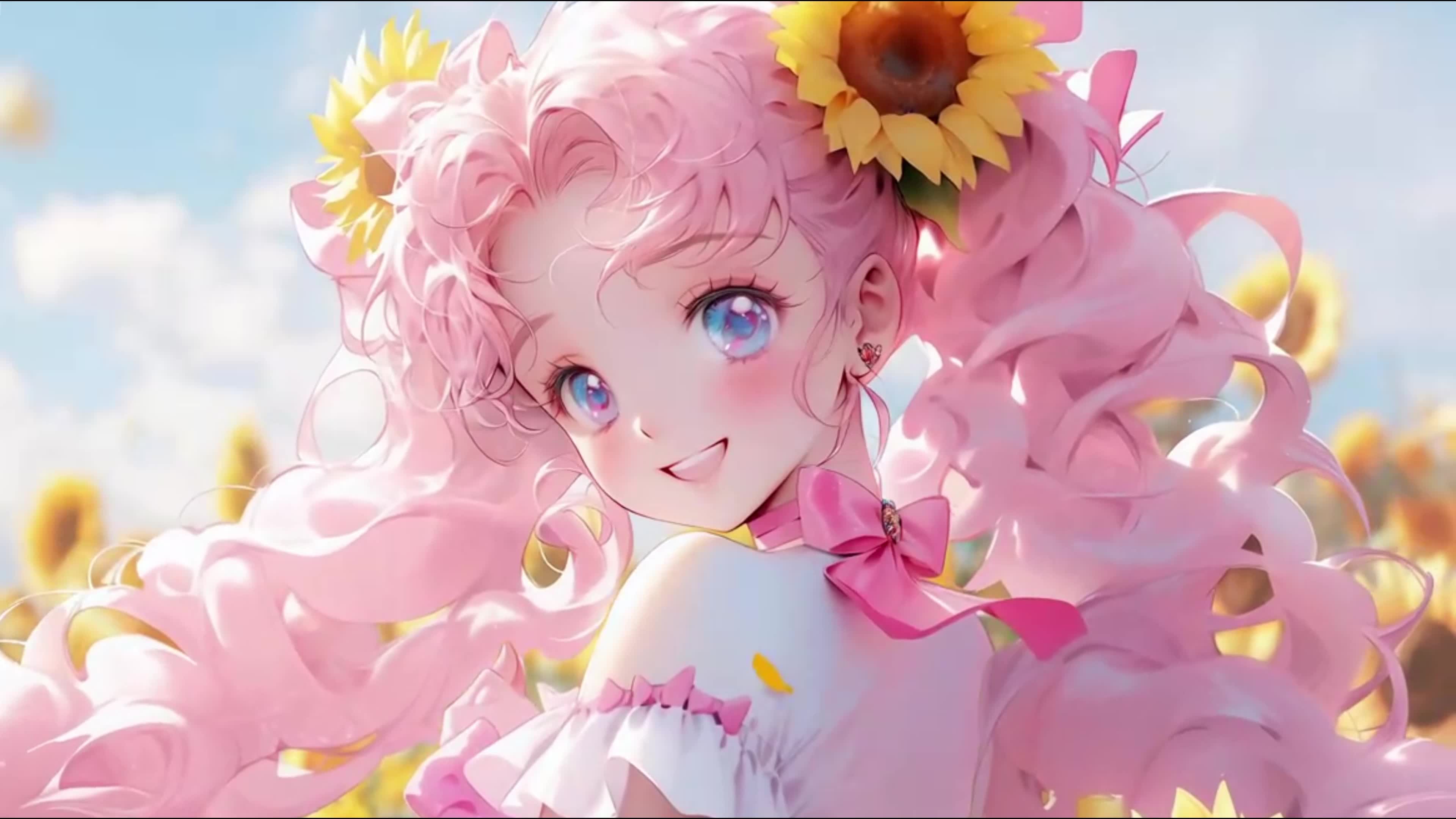 向日葵粉发少女